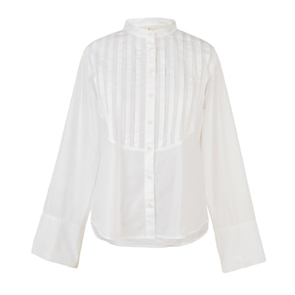 White blouse with a high collar on a white background