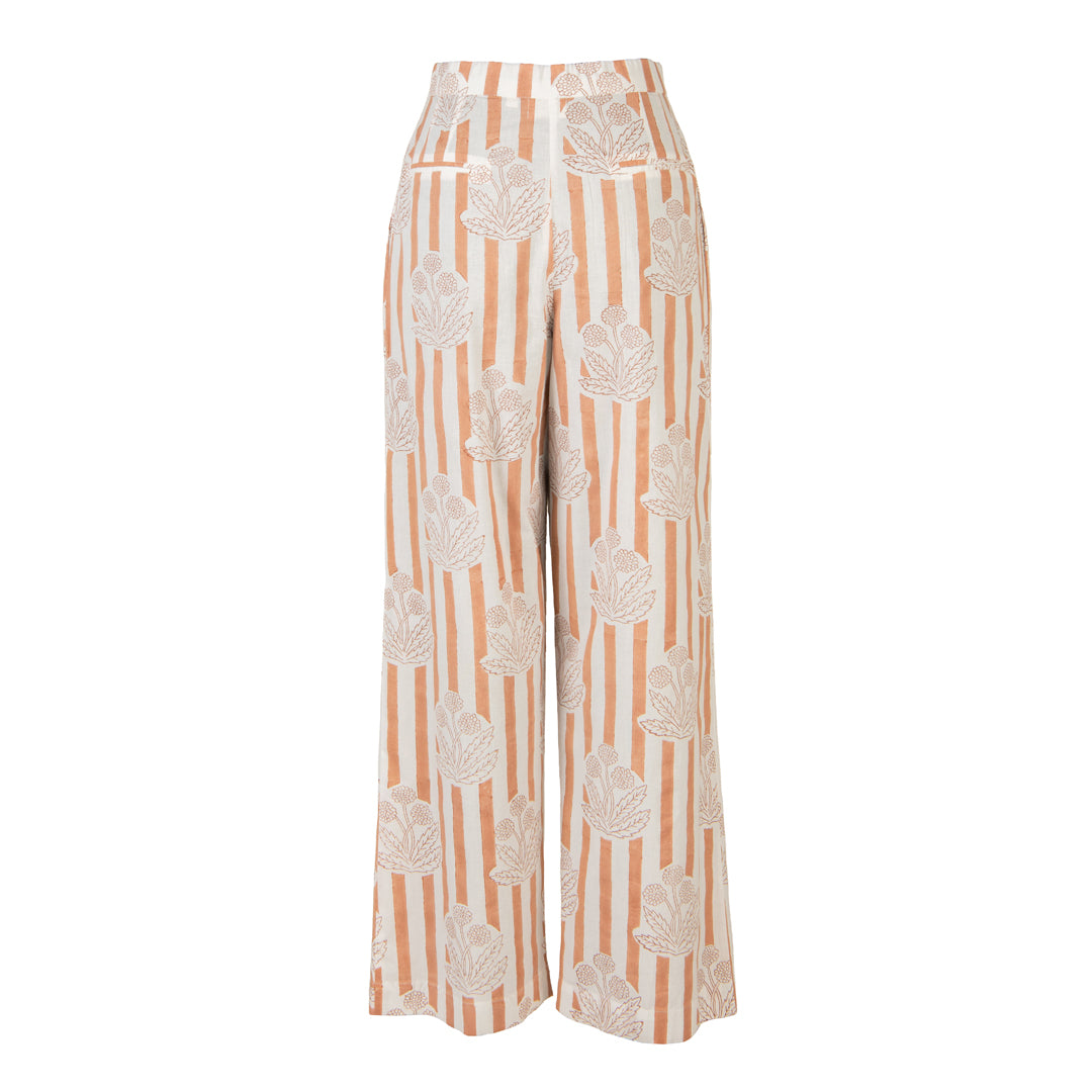 Wide-leg pants with floral pattern on a white background
