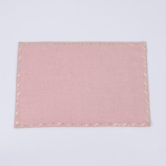 Gold embroidered dusty rose linen table mats