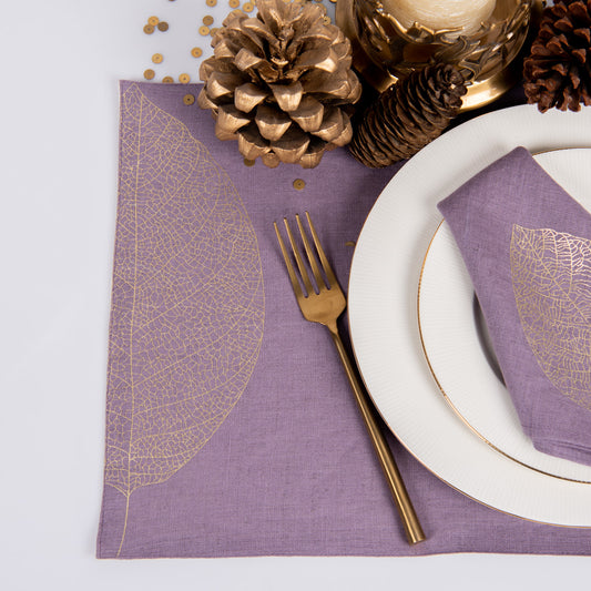 Gold foil printed amethyst smoke linen table mats