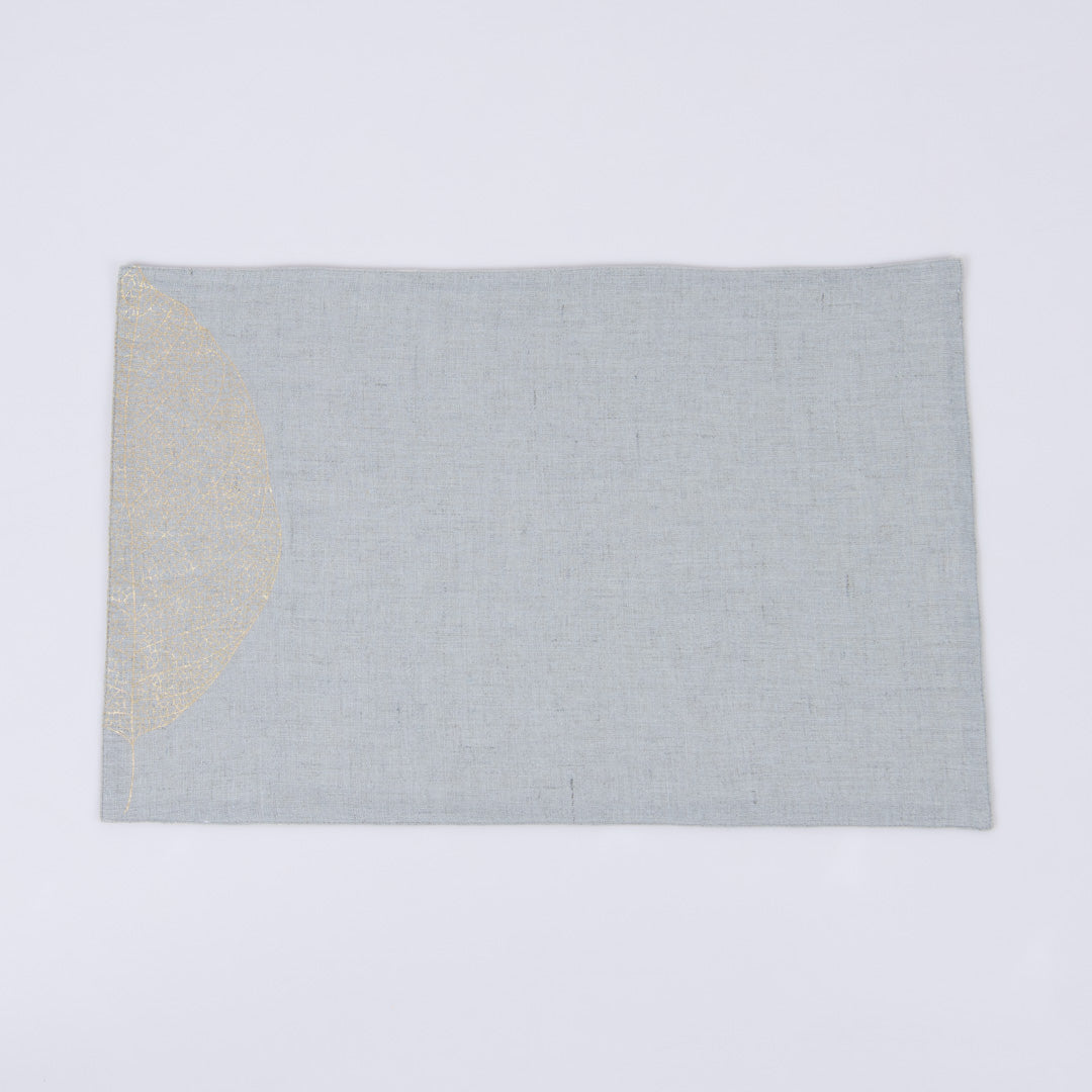 Gold foil printed aqua grey linen table mats