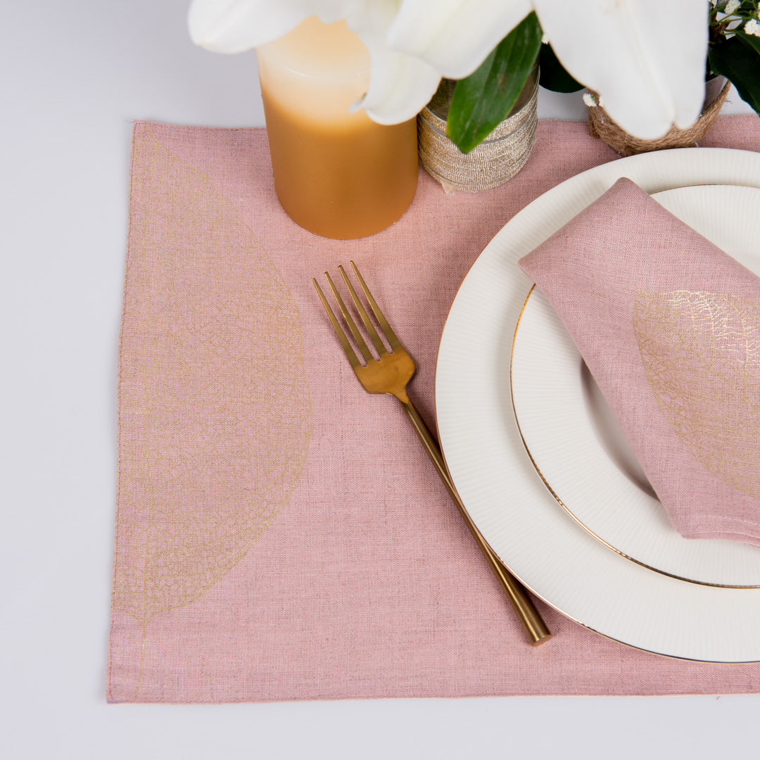 Gold foil printed dusty rose linen table mats