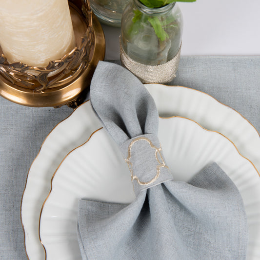 Oporo linen napkin rings aqua grey