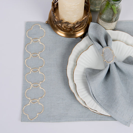 Oporo linen table mats aqua grey
