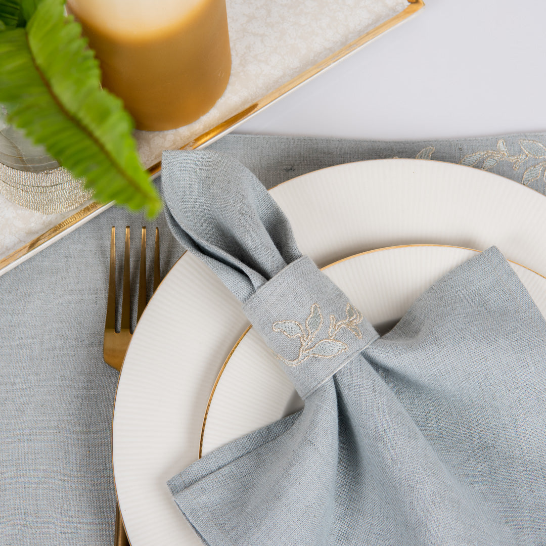 Otago linen napkin rings aqua grey