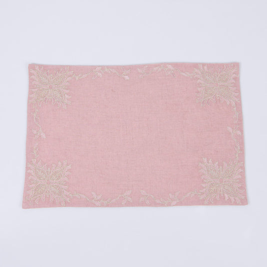 Gold embroidered dusty rose linen table mats