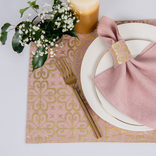 Gold foil printed dusty rose linen table mats