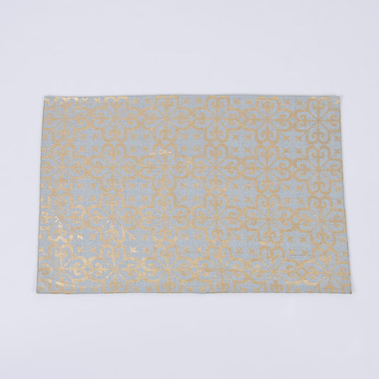 Gold foil printed aqua grey linen table mats