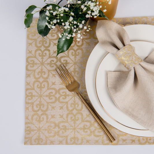 Gold foil printed natural linen table mats