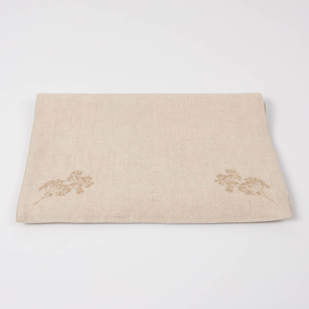 Embroidered natural linen table runner