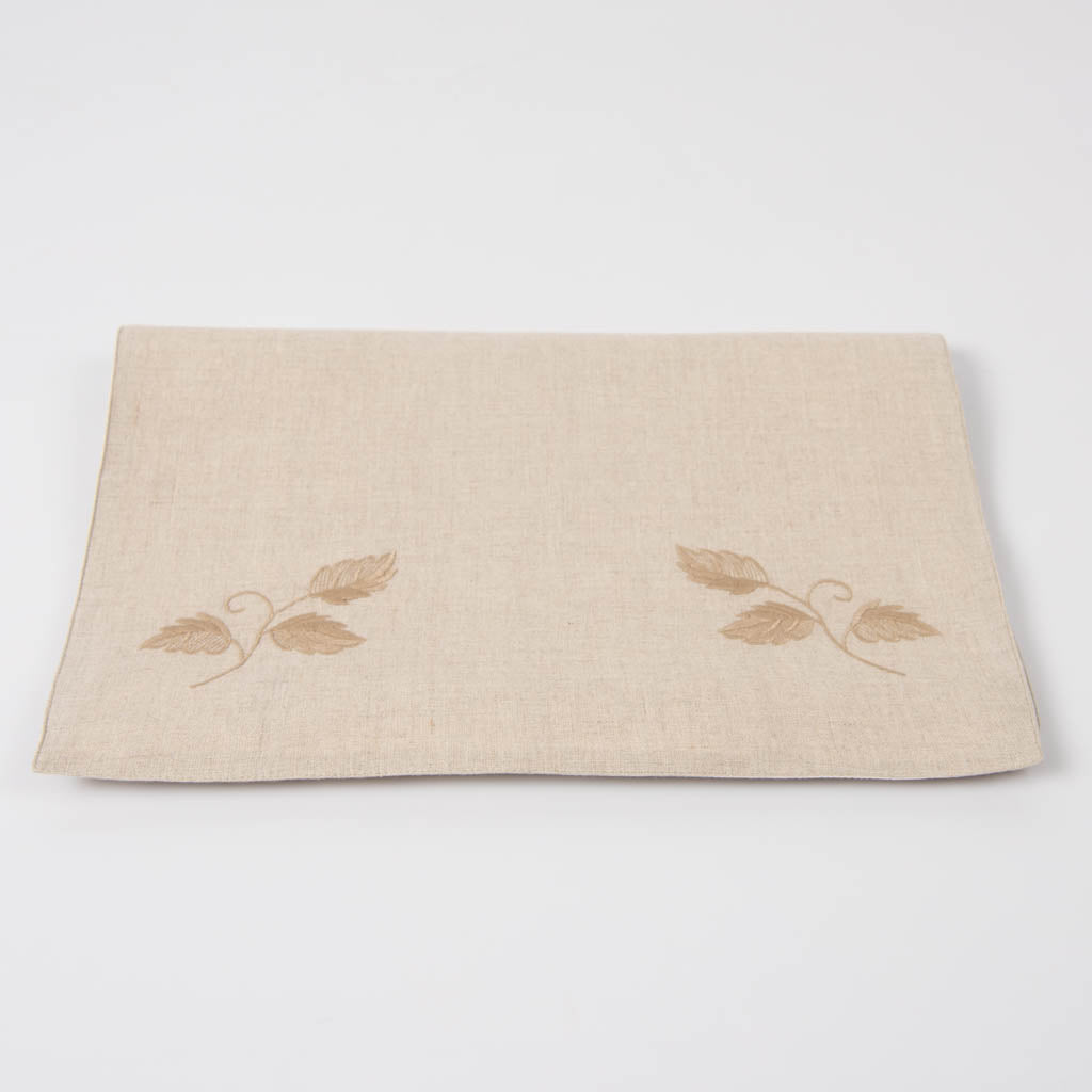 Embroidered natural linen table runner