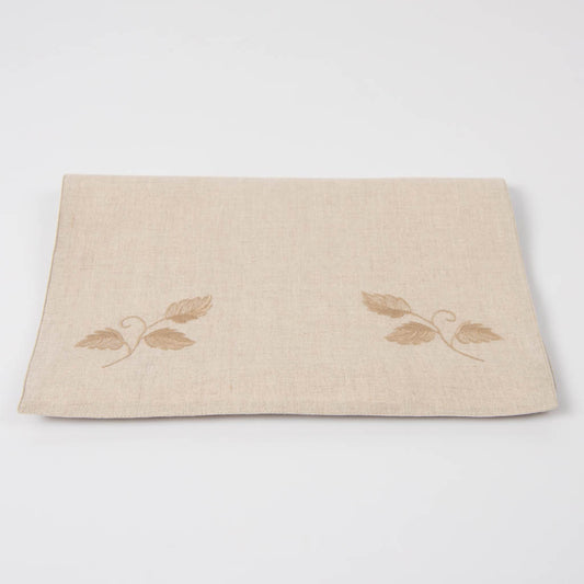 Embroidered natural linen table runner