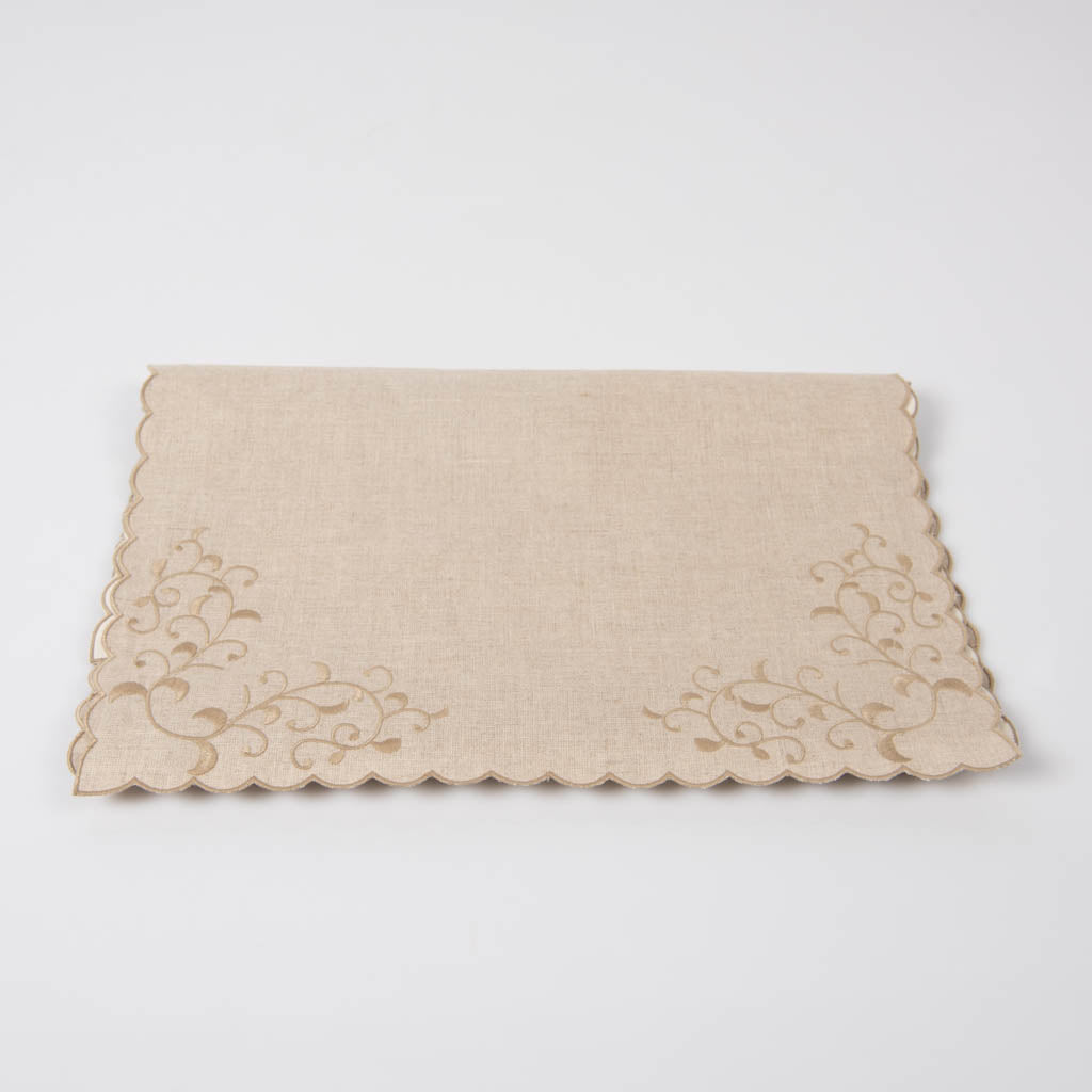 Embroidered natural linen table runner