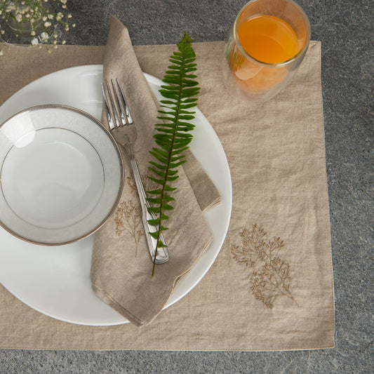 Embroidered natural linen table mats