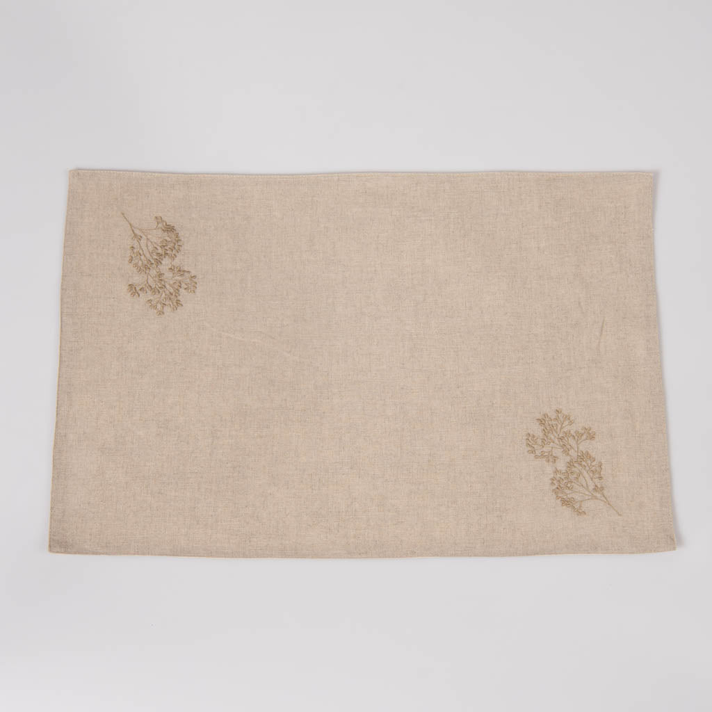 Embroidered natural linen table mats