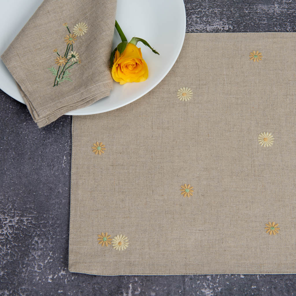 Embroidered natural linen table mats