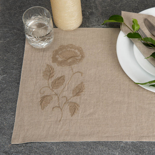 Embroidered natural linen table mats