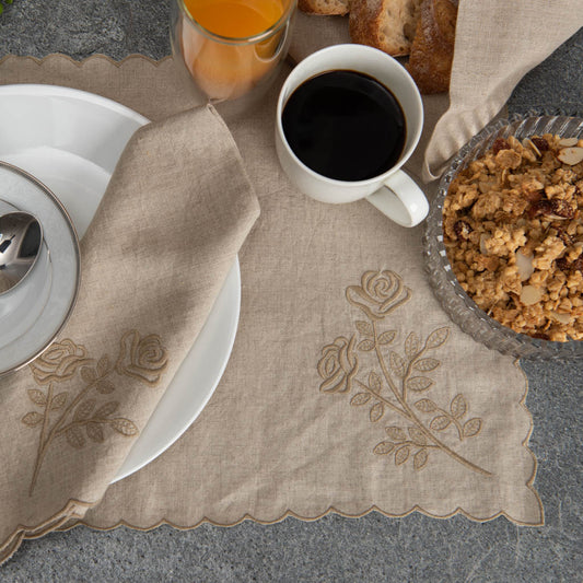 Cutwork edged natural linen table mats