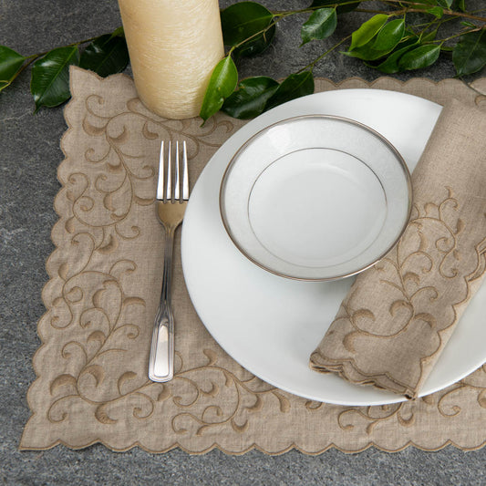 Cutwork edged natural linen table mats