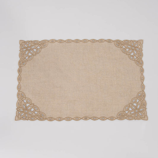 Cutwork edged natural linen table mats