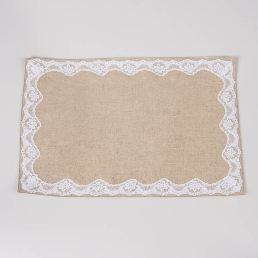 Lace edged natural linen table mats