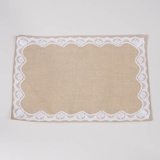 Lace edged natural linen table mats