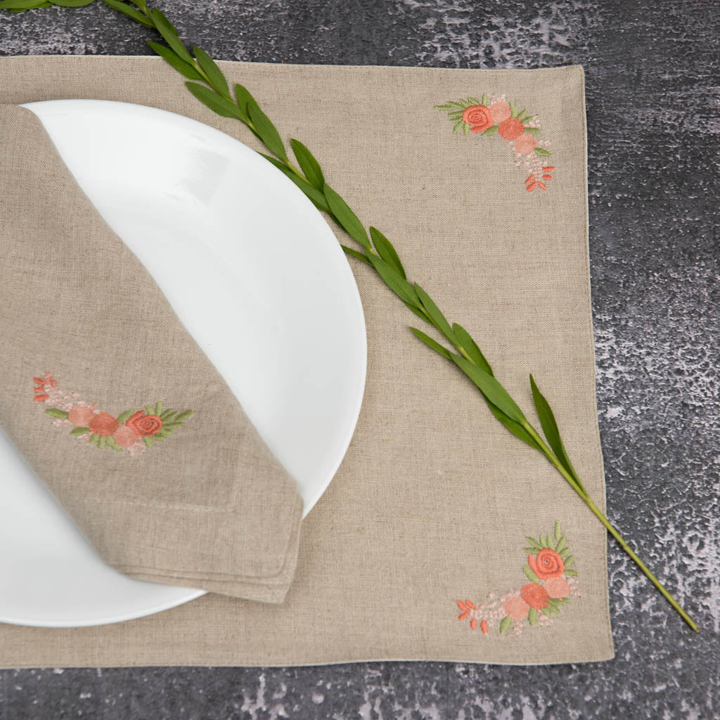 Embroidered natural linen table mats