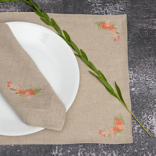 Embroidered natural linen table mats