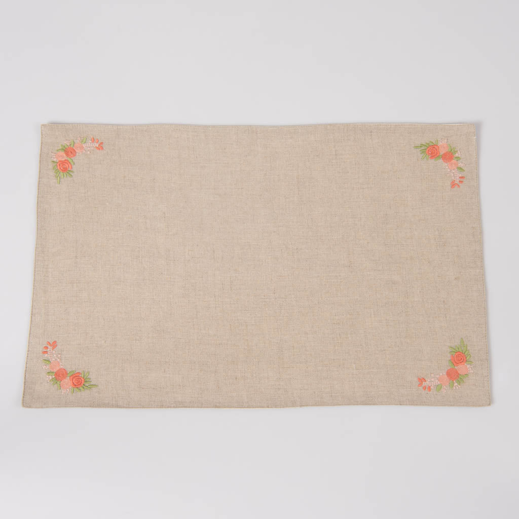 Embroidered natural linen table mats