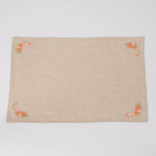 Embroidered natural linen table mats