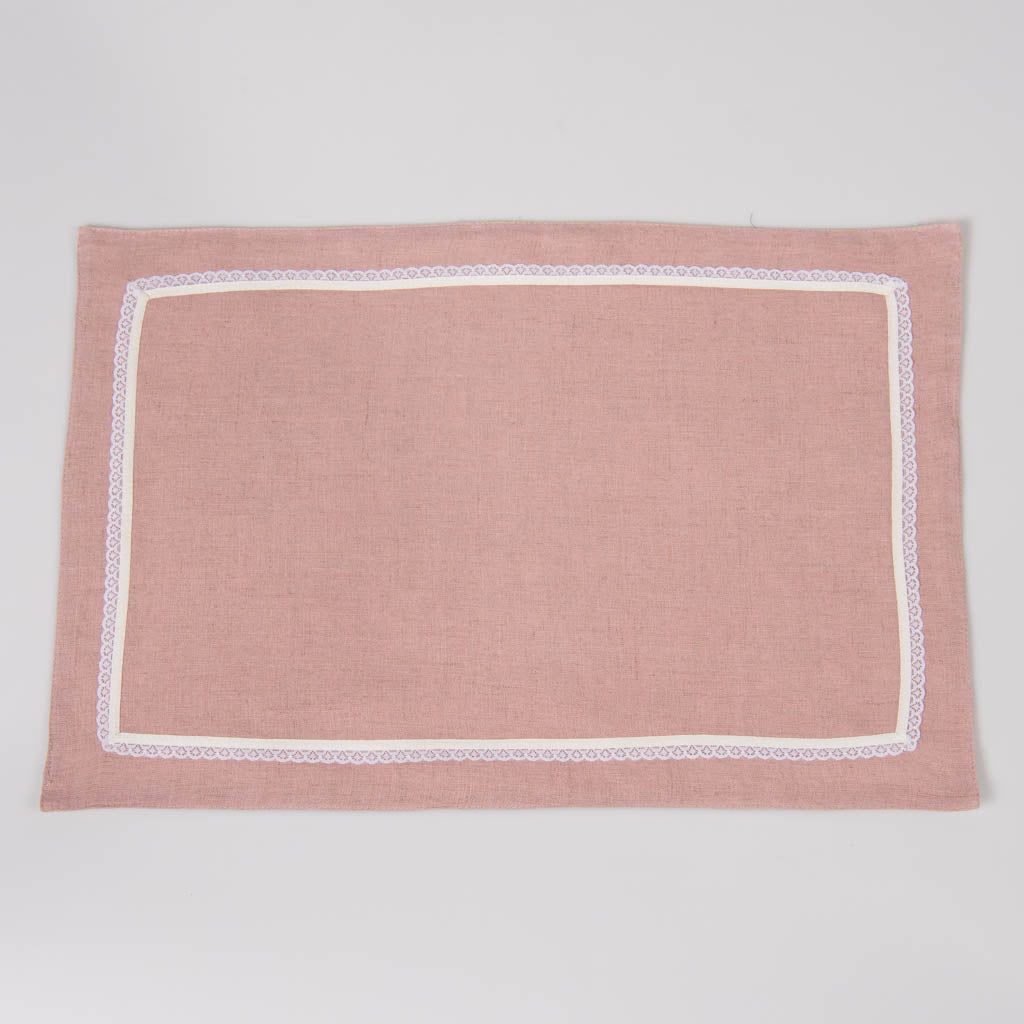 Lace edged dusty rose linen table mats
