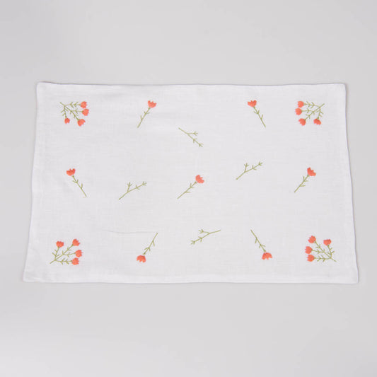 Embroidered white linen table mats