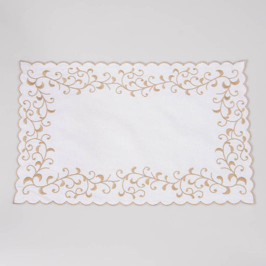 Cutwork edged white linen table mats