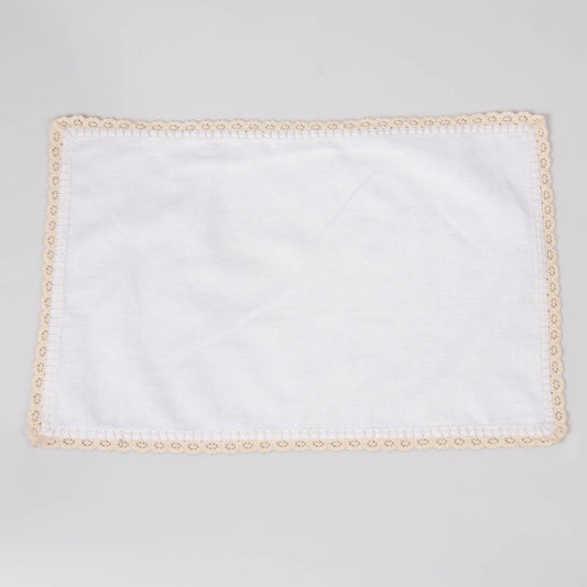 Lace edged white linen table mats