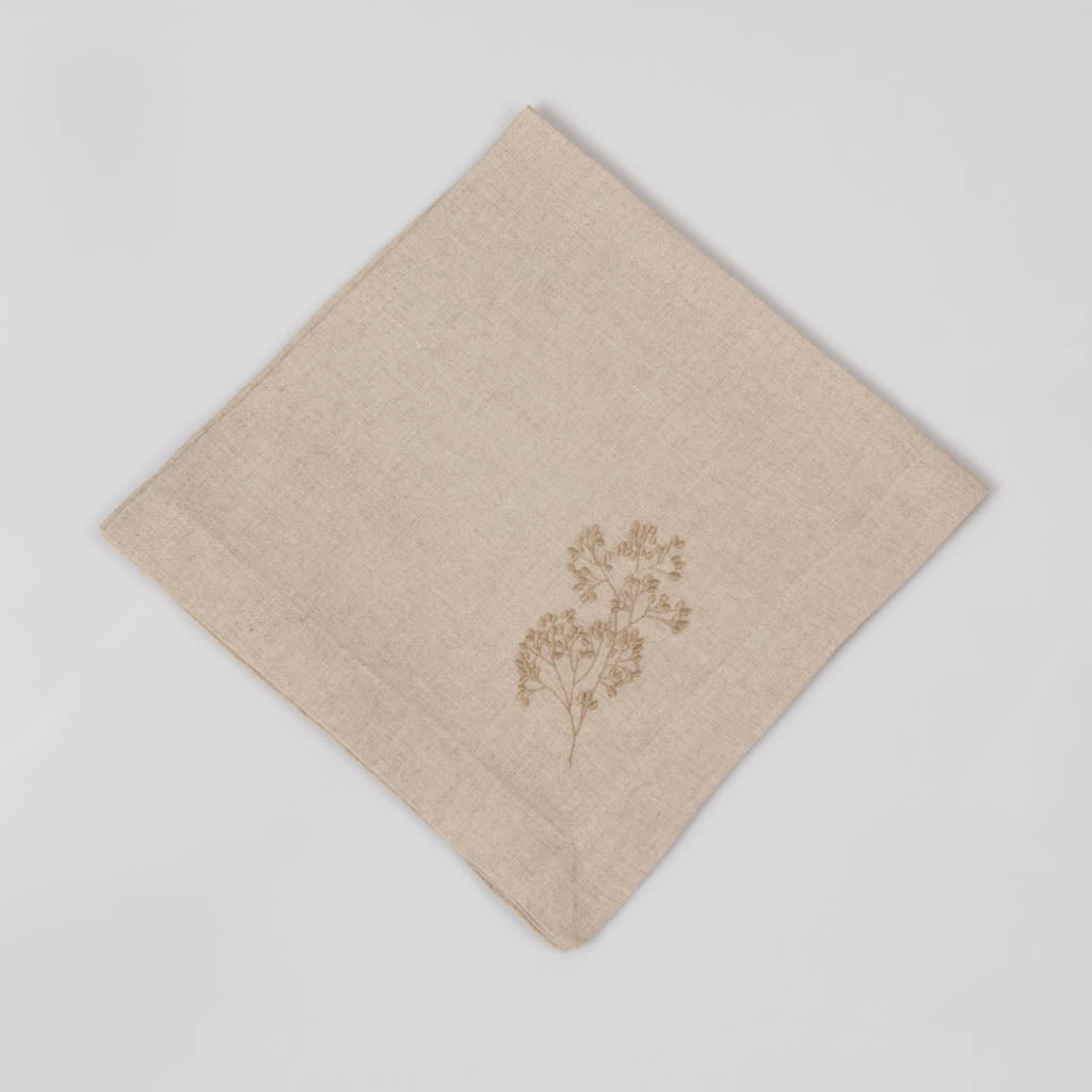 Embroidered natural linen dinner napkins