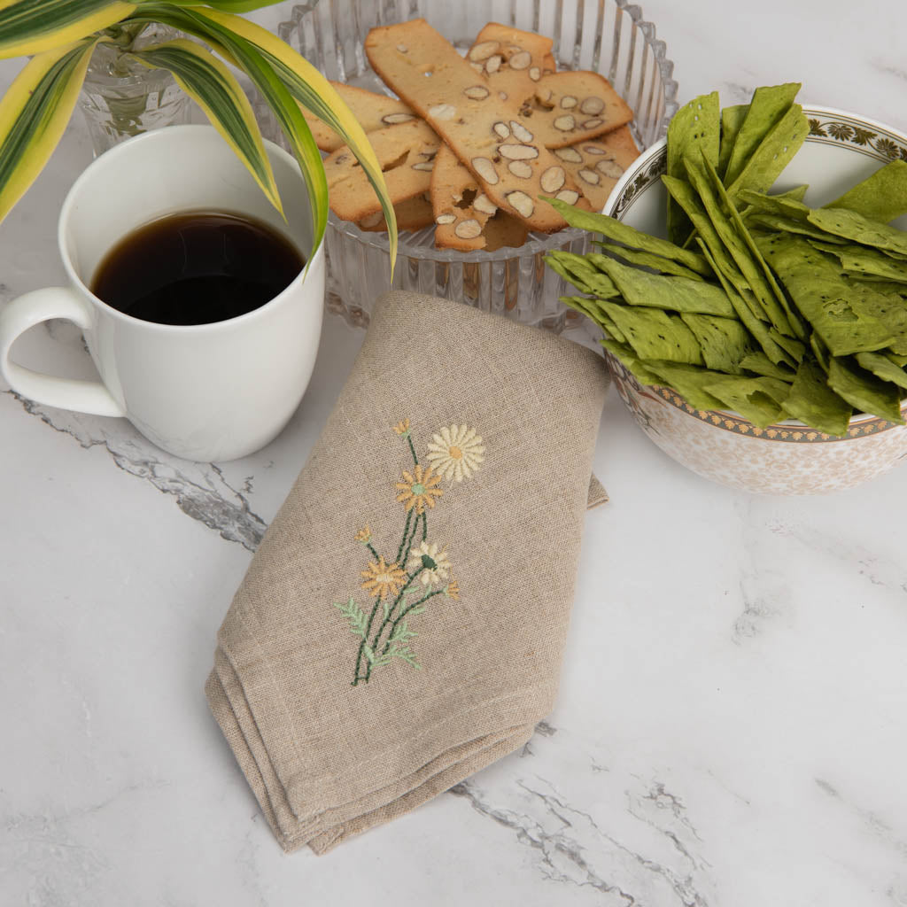 Embroidered natural linen napkins