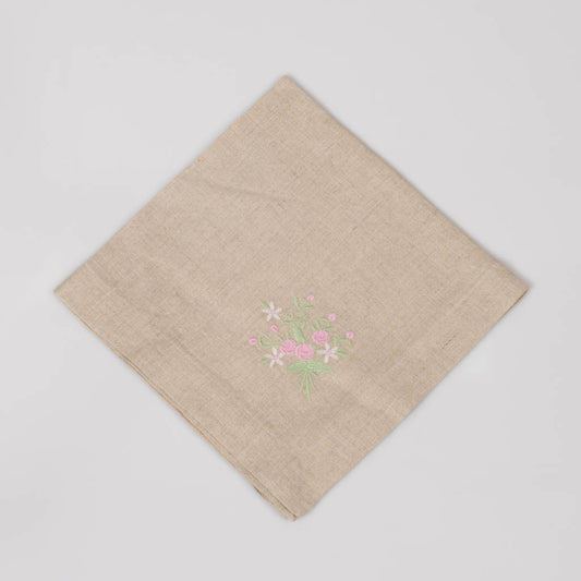 Embroidered natural linen dinner napkins