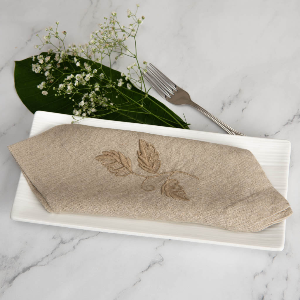 Embroidered natural linen napkins