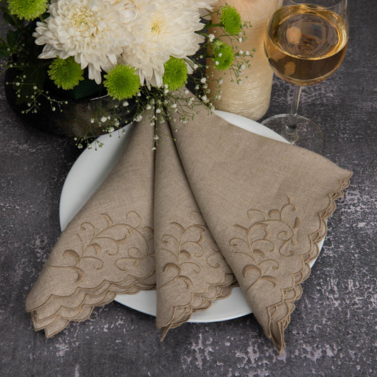 Embroidered natural linen napkins