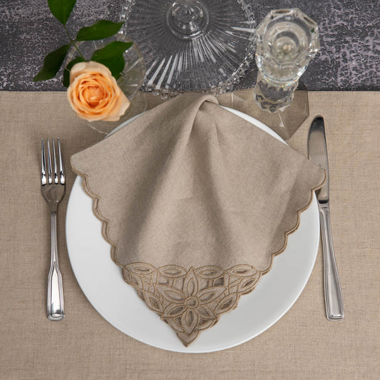 Natural linen dinner napkins with cutwork