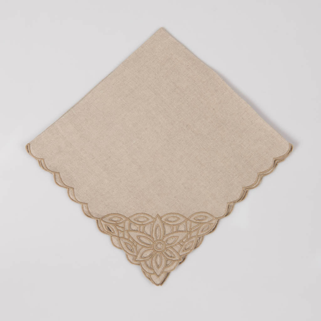 Natural linen dinner napkins with cutwork