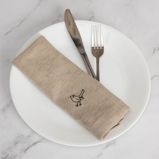 Embroidered natural linen dinner napkins