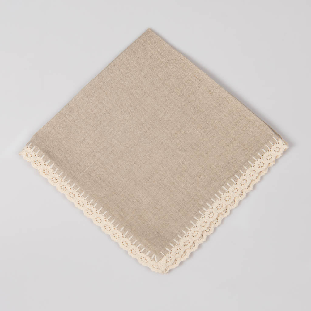 Crochet edged natural linen dinner napkins