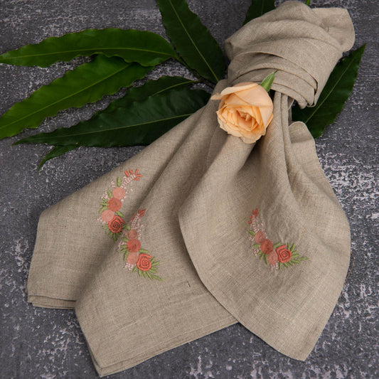 Embroidered natural linen napkins