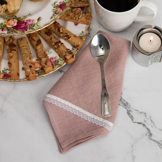 Lace edged dusty rose linen napkins