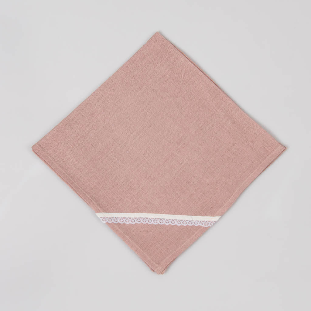Lace edged dusty rose linen napkins