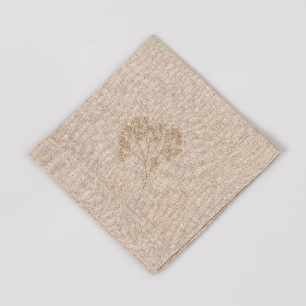 Embroidered natural linen cocktail napkins