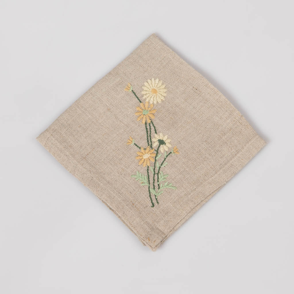 Embroidered natural linen cocktail napkins