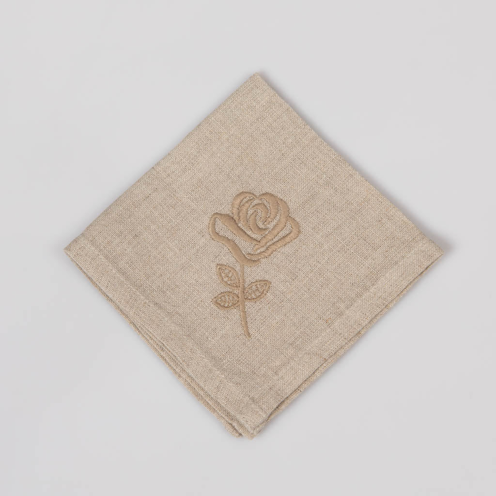 Embroidered natural linen cocktail napkins