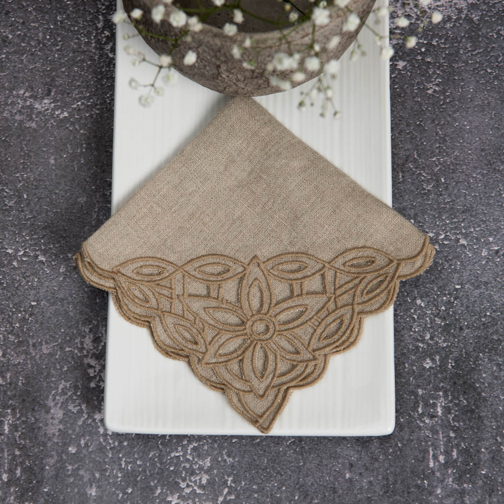 Natural linen cocktail napkins with cutwork